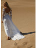 Ivory Embroidery Lace Chiffon Floral Unusual Wedding Dress